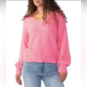 NWT Sanctuary V-neck textured teddy, balloon sleeve, pullover sweater XL pink